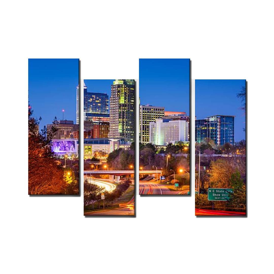 4 Panel Canvas Pictures Skyline of Raleigh North Carolina Home Decor Gifts Canvas Wall Art for your Living Room