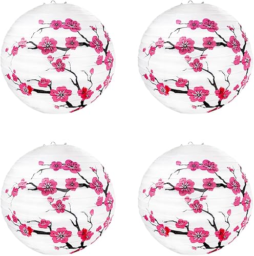 LYART 4 unids chino japonés diseño de cereza de papel linterna pantalla para restaurante, iglesia, regalo de boda, regalos de fiesta, decoración de