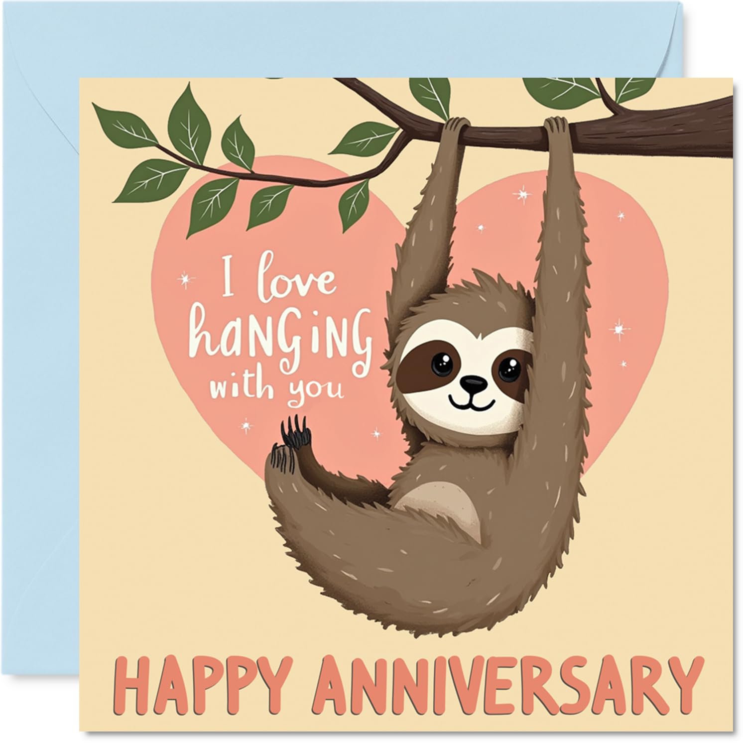 Anniversary Card - Sloth Hanging Around - Happy Anniversary Card for Your Loved Ones, 145mm Bday Greeting Cards