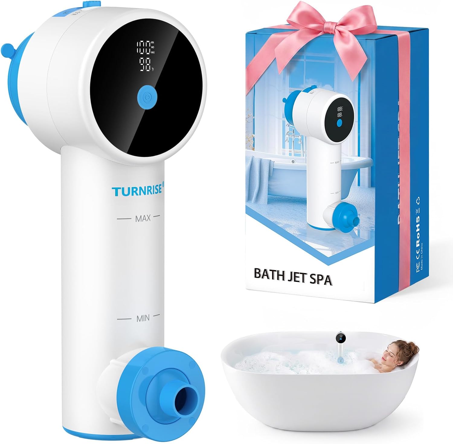 Bath Jets for Tub, Cordless Home Spa with Jet Massage & Bubble Mode, Smart Display, 3-Level Massage Intensity & Vacuum-Lock Suction for Deep Relaxation