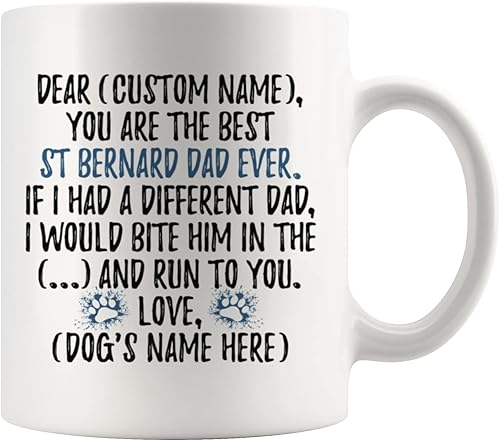 Taza personalizada para papá con perro de San Bernardo, regalos para hombres de San Bernardo, regalo de San Bernardo para el dueño del perro, el