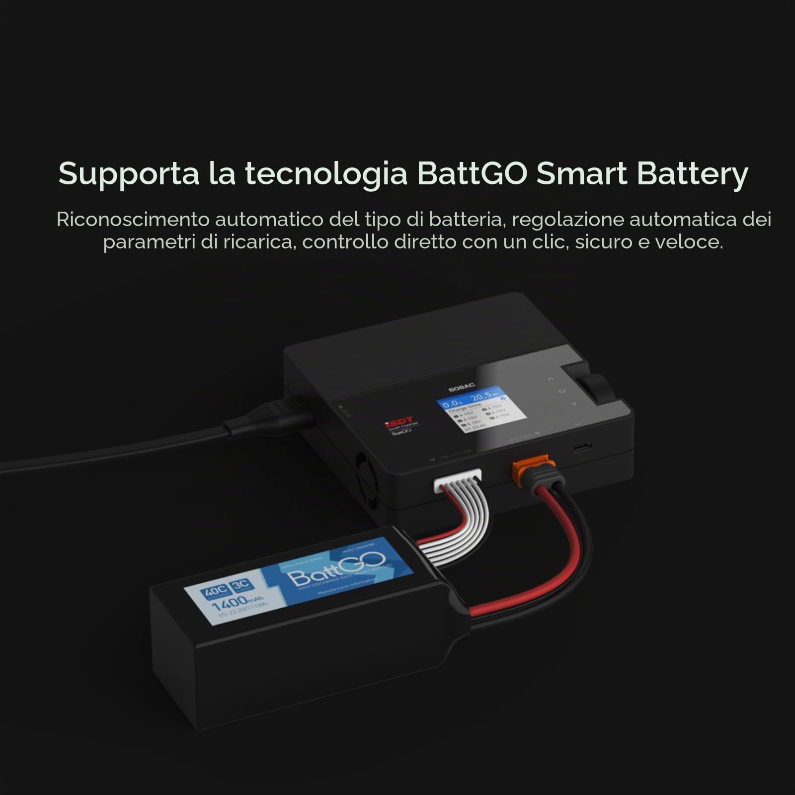 ISDT Caricatore Lipo da 608 AC, 50 W/200 W DC, Dual Mode RC, Alimentatore Rimovibile, Caricatore Intelligente per LiPo, LiHv 1-6S/Pb 1-12S/NiMH 1-16S, Funzione Scarica
