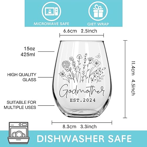 Miniatura 2 de EST 2026 - Regalos de copa de vino para madrina para mujeres, regalo de madrina por primera vez, regalo de anuncio de embarazo, regalos de bautismo