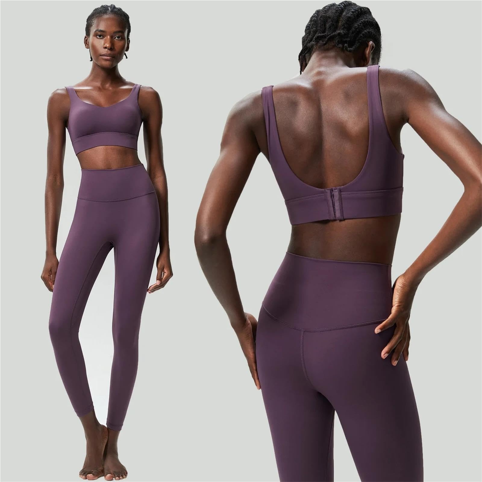 Set da Yoga Fitness in Due Pezzi Donna Elasticizzato in Tinta Unita
