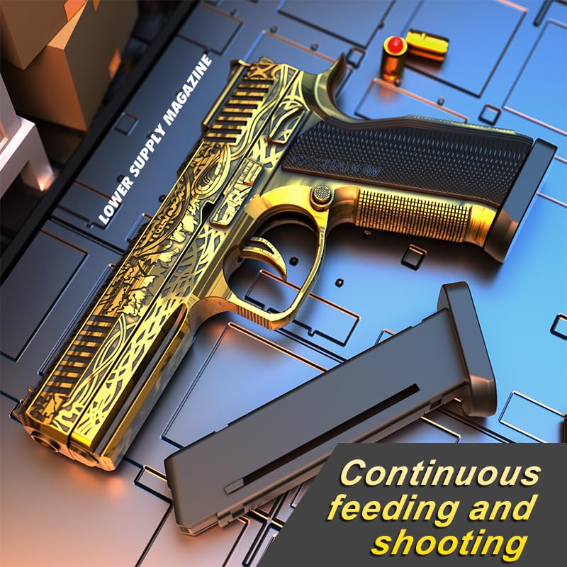 Image of Realistic Gun Toy | Toy Gun for Adults | Shell ejecting Gun | Toy Pistol Gun with Bullets | Realistic Fake Toy Gun'' (Gold+Black)