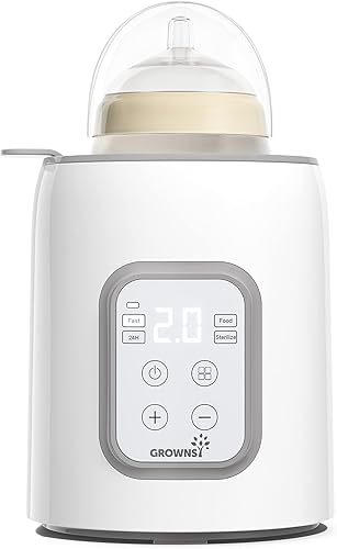 Bottle Warmer, Grownsy 8-in-1 Fast Baby Bottle Warmer with Timer, Safe for Breastmilk Nutrients, Accurate Temperature Control, with Defrost, Sterili-zing, Keep Warm, Heats Baby Food & Bottles