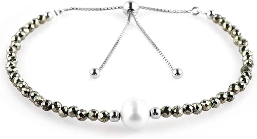 CRYSTALIS Natural Golden Pyrite Beads Slider Bracelet with Elegant Pearl, High G