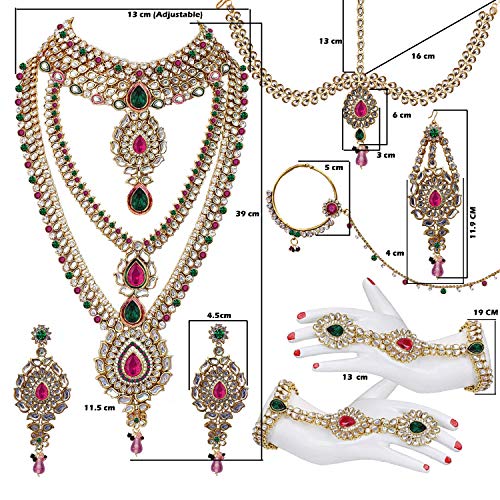 Image of Lucky Jewellery Designer Gold Plated Dulhan Bridal Jewelry Set 8 Pcs. for Girls & Women (3600-WZK-PARENT)
