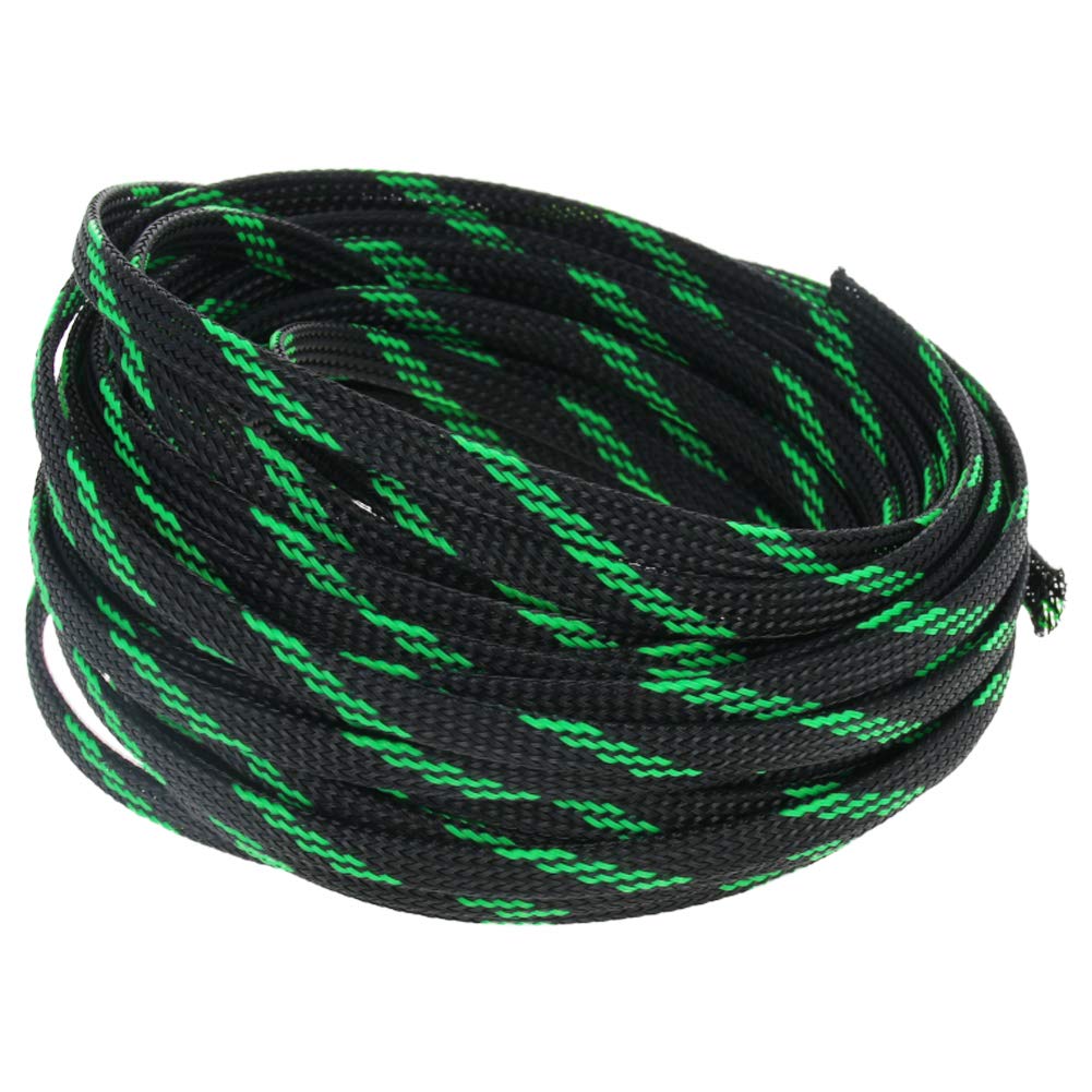Othmro 10m/32.8ft PET Expandable Braid Cable Sleeving Flexible Wire Mesh Sleeve Black Fluorescent Green