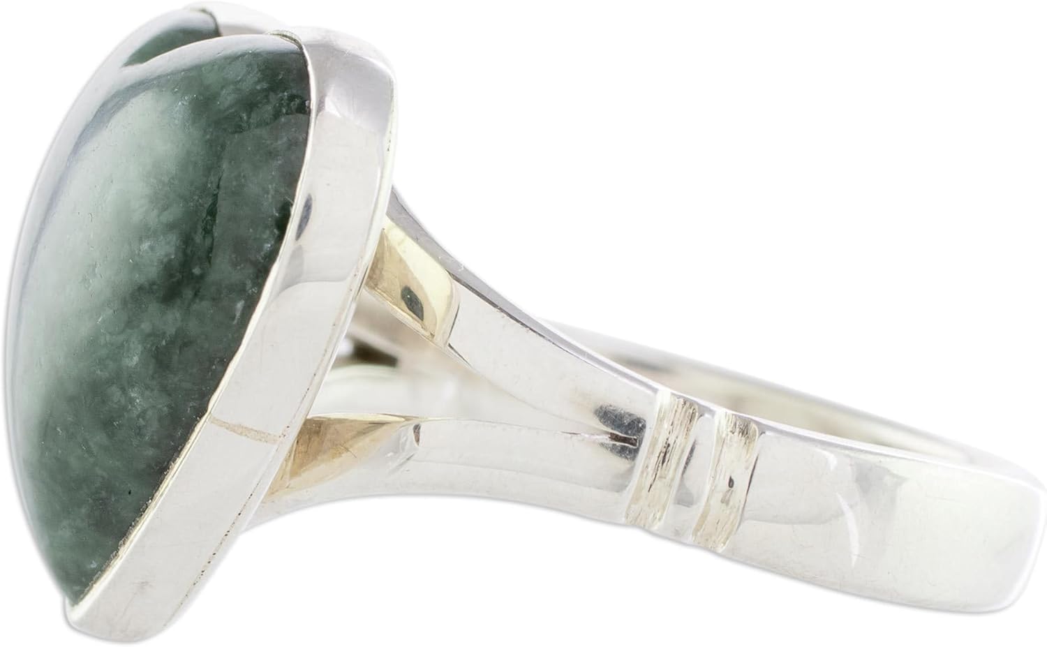 NOVICA Artisan Handmade Jade Cocktail Ring Heartshaped Dark Green from Guatemala .925 Sterling Silver 'Love Dream'