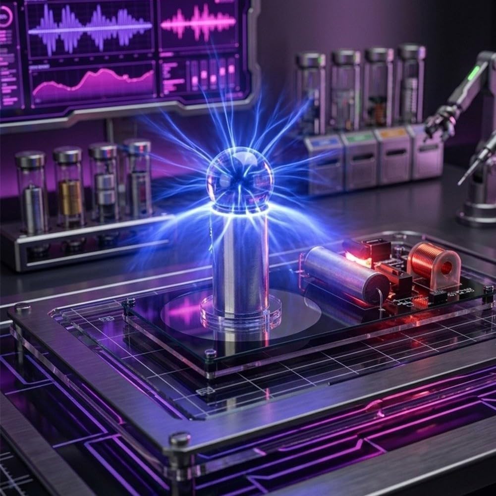 Zestaw Do Samodzielnego Montażu Cewki Tesli Do Eksperymentów Fizycznych: Kompaktowy Generator Plazmowy 12 V Z Lampą Wyładowczą, Żarówkami Neonowymi I Kulką Stalową Do Projektów Edukacyjnych Z