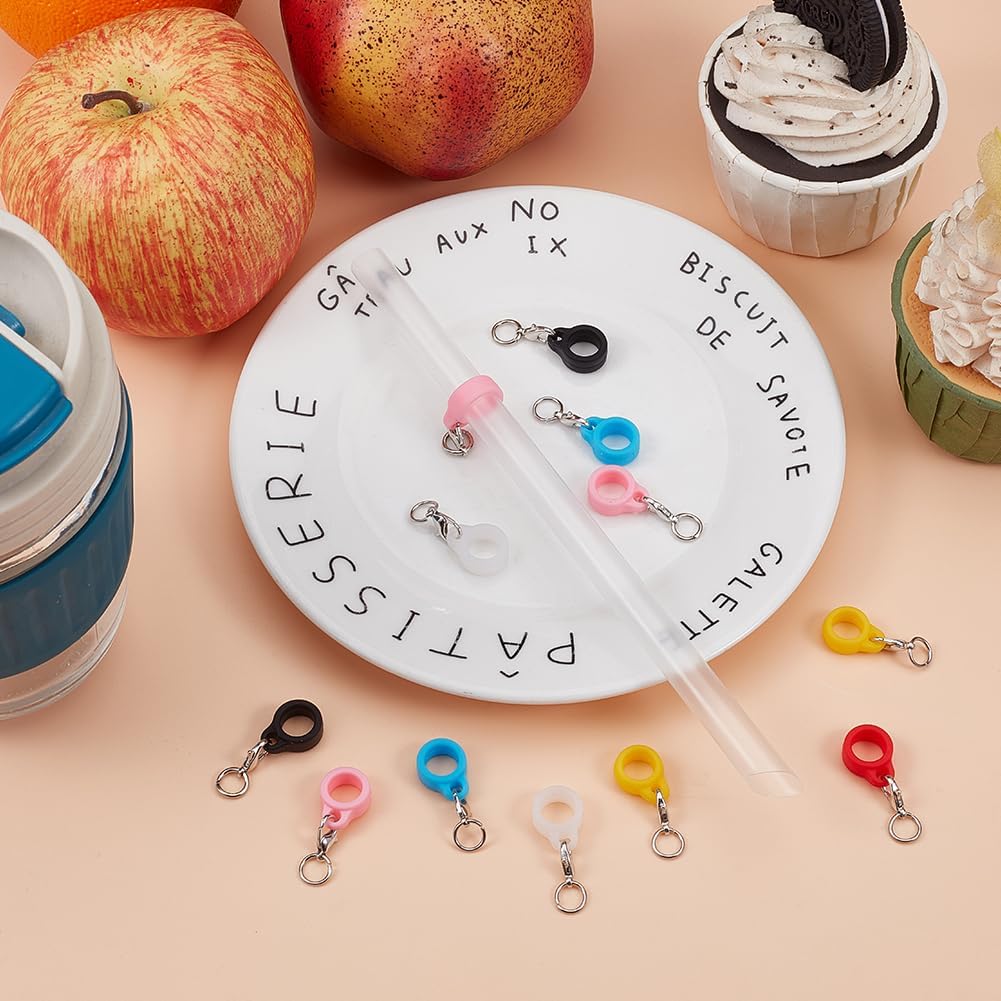 36pcs 6 Colors Silicone Straw Pendant with Alloy Lobster Clasps Reusable Straw Toppers Charm Adapters Keychain Charms Cup Handle Chains Clips Silicone Straw Pendants for Tumbler Cup image 3