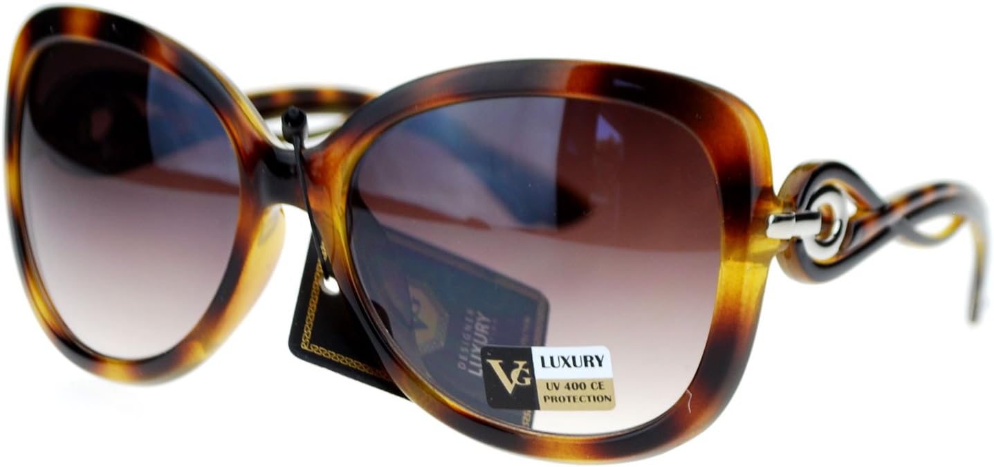 VG Eyewear Wavy Swirl Arm Large Coveage Butterfly Sunglasses Tortoise