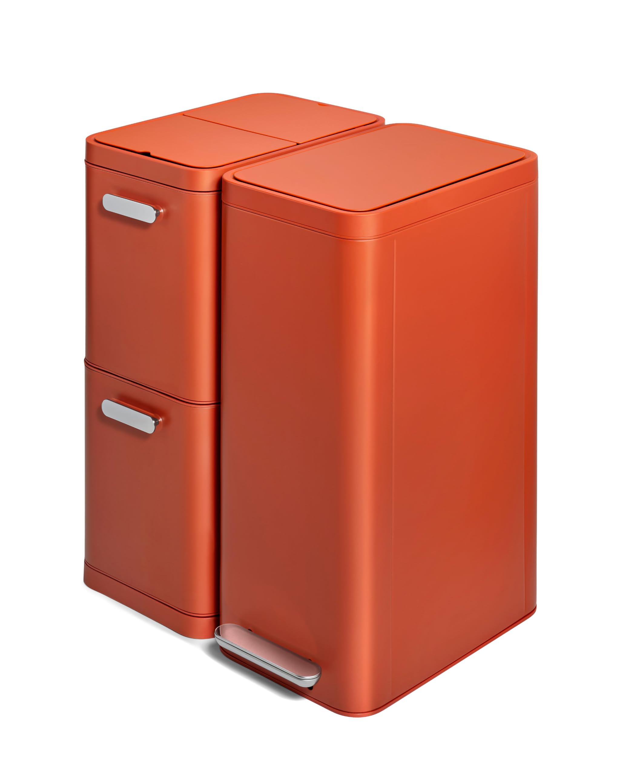 Caraway Slim Trash and Recycling Duo - Stainless Steel 13 Gallon Step Trash Can and 2-Drawer Recycling Bin - Clay