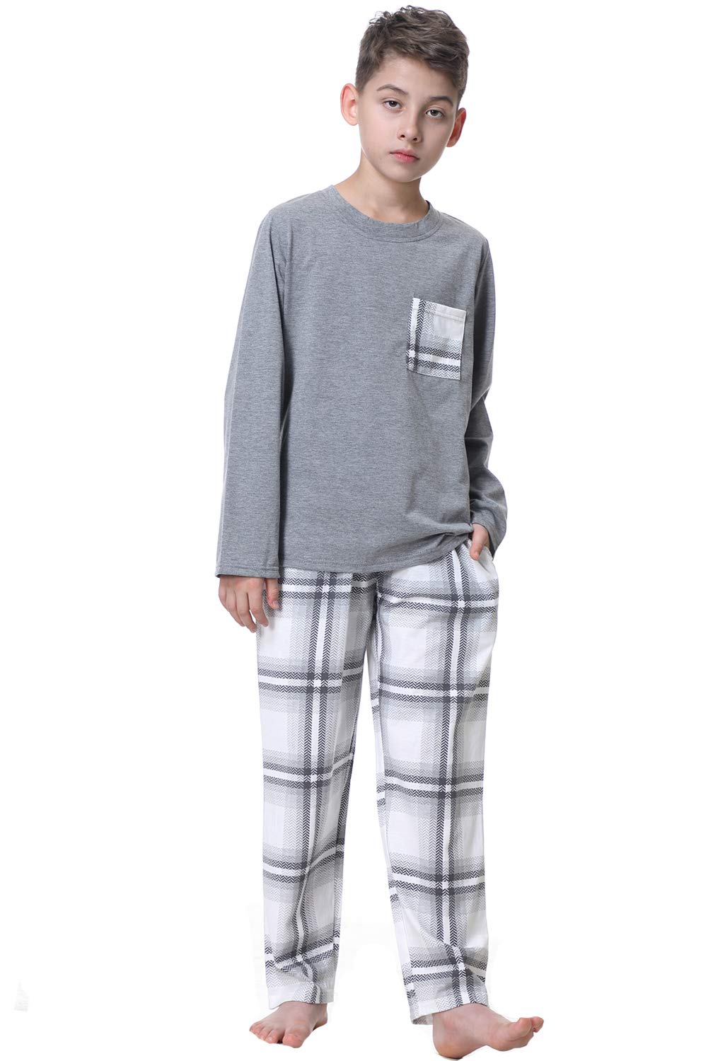 Big Boys Classic Plaid Pajama Set Cotton Sleepwear Teens 10-20Years