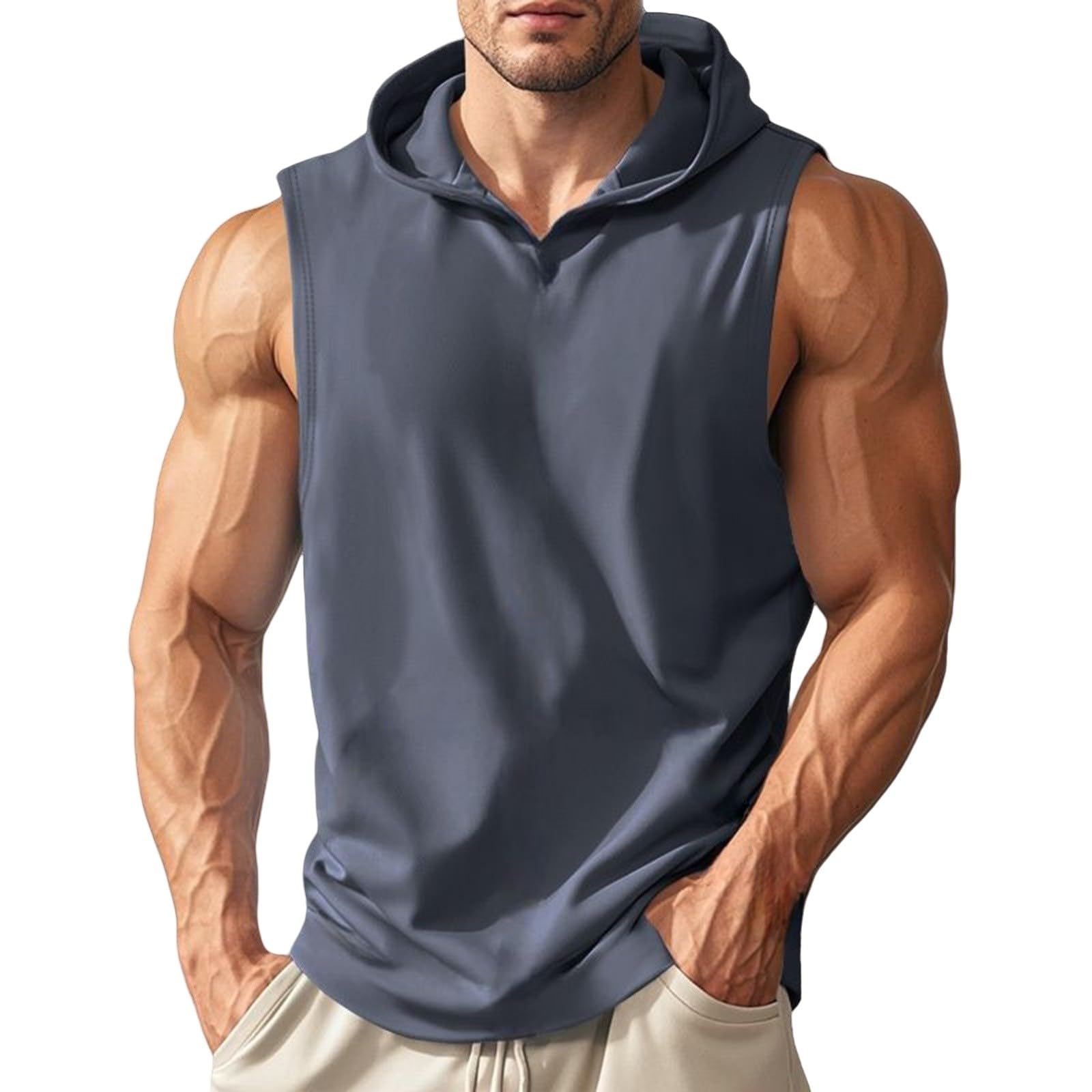 Mens Hooded Sleeveless Tank Tops Hipster Workout T-Shirts Gym Bodybuilding Hoodies Muscle Athletic Cut Off T Shirt
