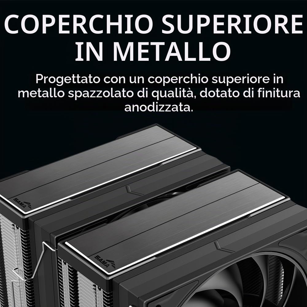 Dissip. Aria SAMA A60E, Doppia Torre, 6 Heatpipe, 265W, Intel/AMD, Argento