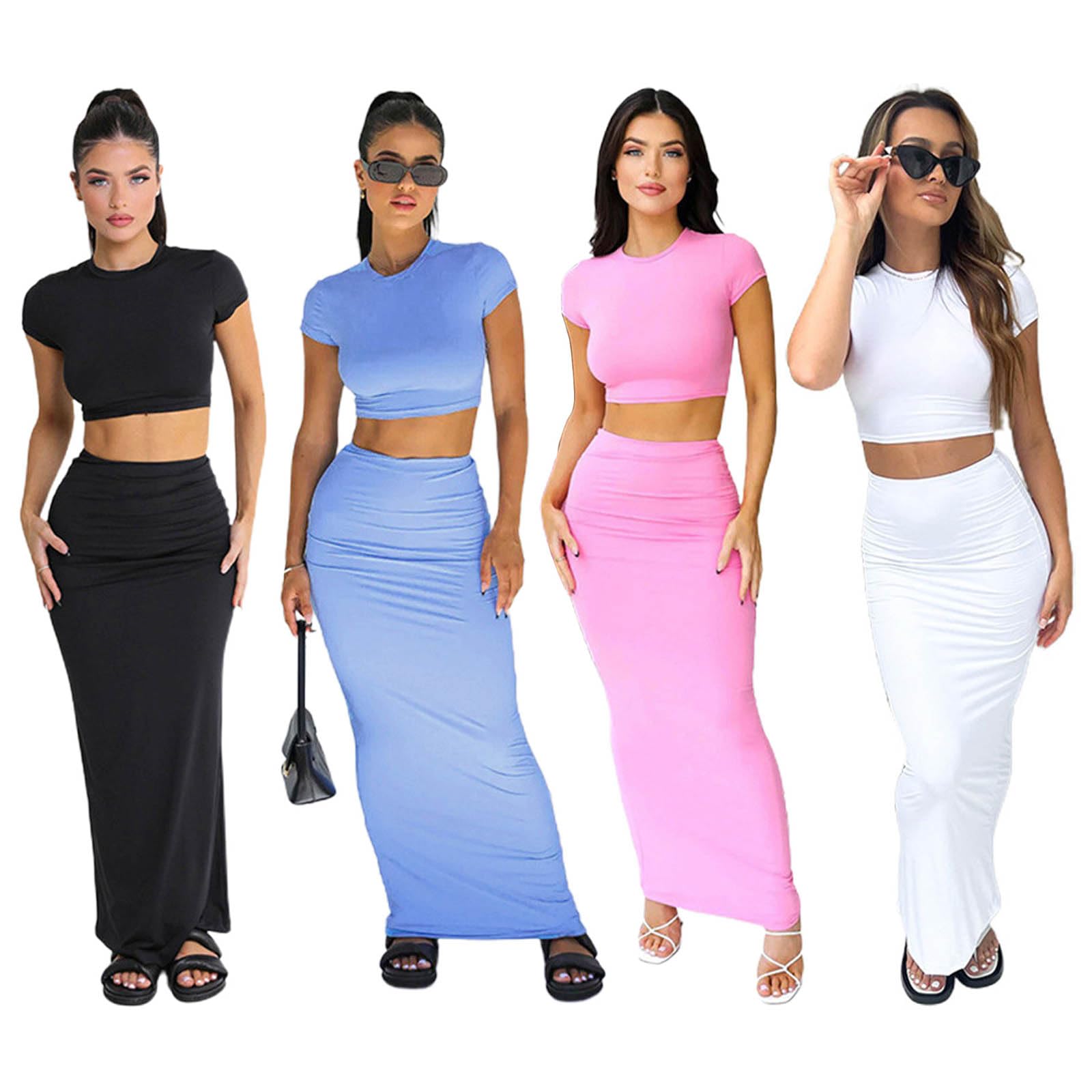Ensemble 2 pièces pour femme - Haut court court et jupe longue moulante pour femme - Taille haute
