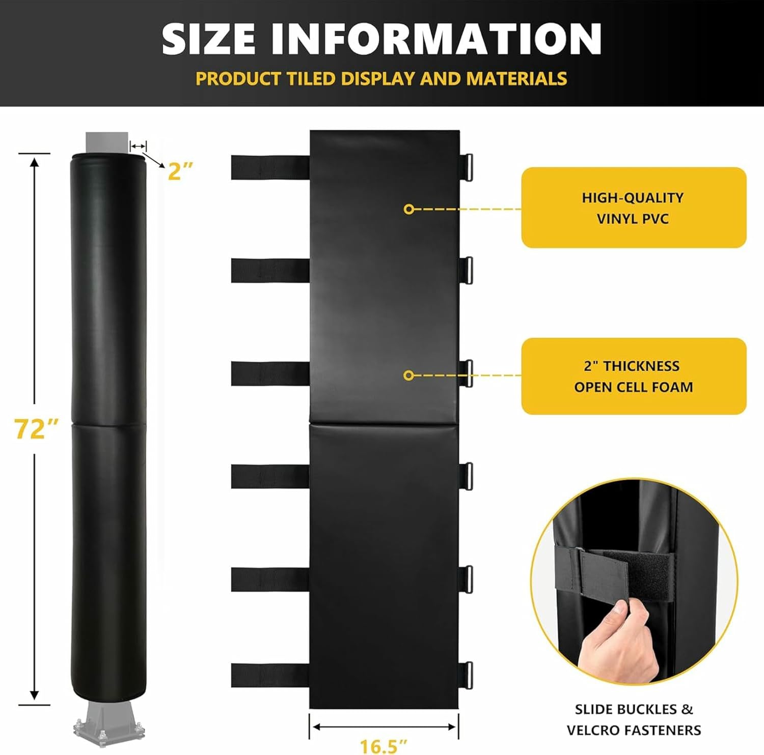 Tall Basketball Pole Pad, All-Weather Round Basketball Pole Padding Outdoor, Wrap-Around Protective Pads for Adjustable & Fixed Height Basketball Hoop Poles