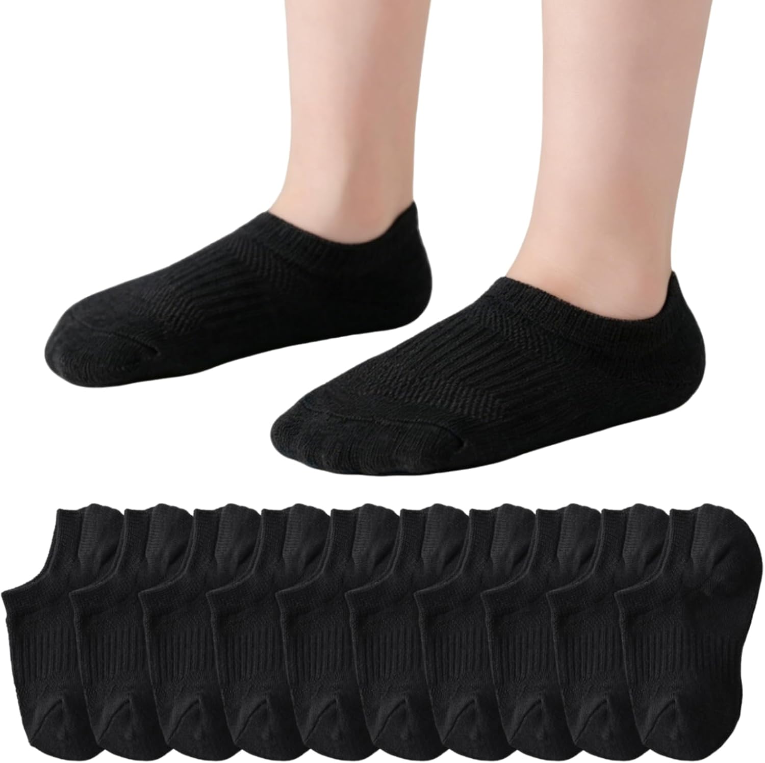 Kids No Show Socks 10 Pairs, Soft Cotton Mesh Breathable Low Cut Socks for Boys Girls 5-14 Years Old