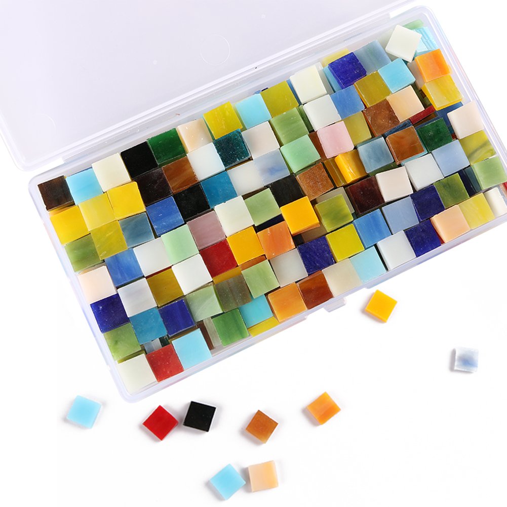 Azulejos de mosaico de vidrio vítreo de varios colores para decoración del hogar y suministros de manualidades, 0.4 x 0.4 pulgadas, 500 piezas, 10.58 oz 2