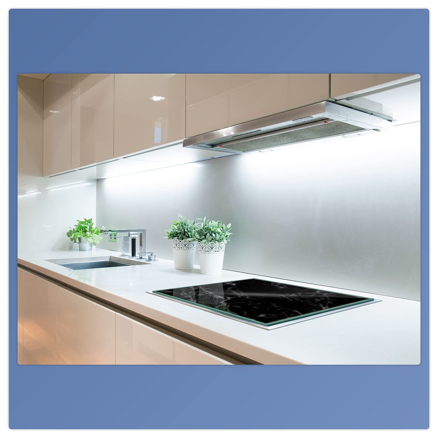 Herdabdeckplatte Abdeckung Ceranfeld Abdeckplatte Schneidebrett 1-Teilig 60x52 Marmor Schwarz- Weiss Spritzschutz Glasplatte Ceranfeldabdeckung Schutz Herdschutz Sicherheitsglas Glasschneidebrett
