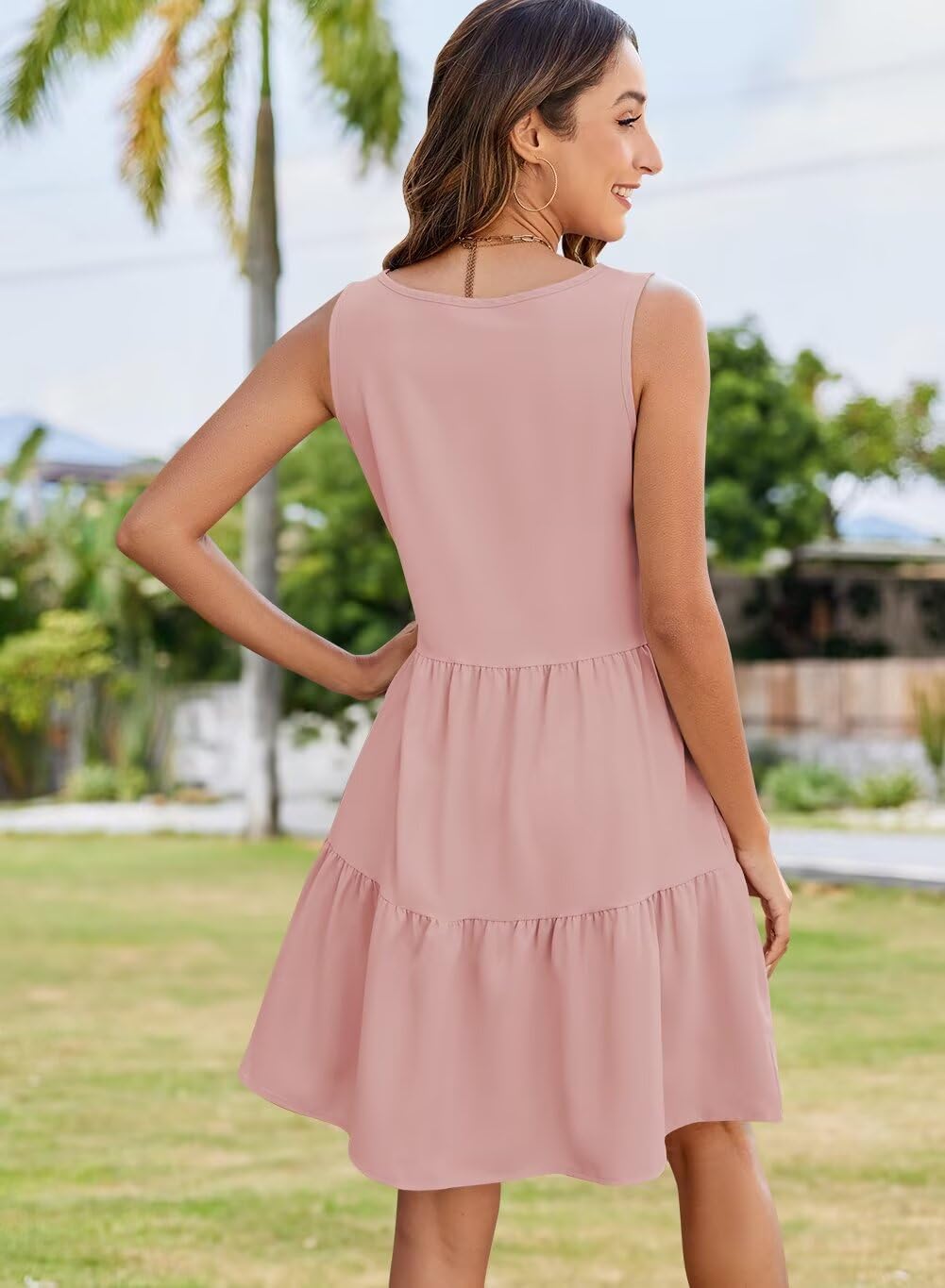 QACOHU Women's Summer Sleeveless V Neck Mini Dress with Pockets Casual Sundress Beach Dresses for Women 2026 - Image 6