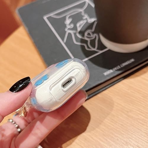 Miniatura 6 de MINSCOSE Funda transparente compatible con AirPods 12, bonito diseño de patrón de flores de dibujos animados con llavero floral, funda protectora de