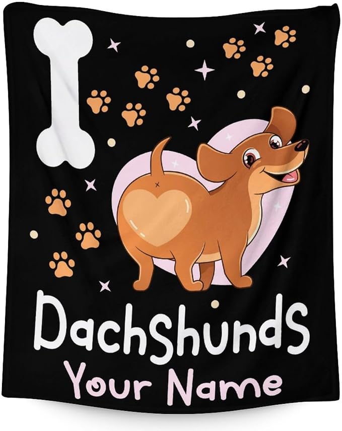 Custom Dachshund Throw Blanket for Teen - 50x60 Inches Throw Size - Soft Fluffy Cozy Blankets Gift - Black Funny Blanket Throws for Living Room Decorative