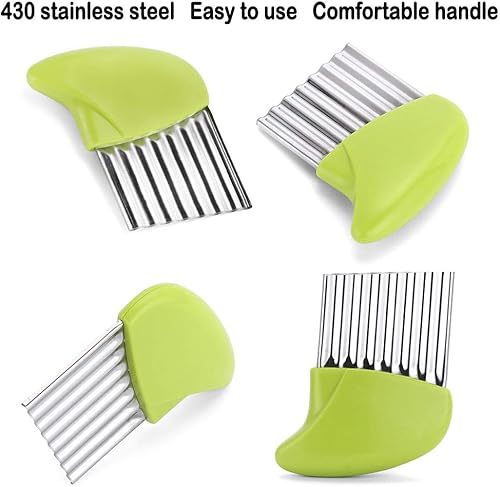 Miniatura 3 de maxin Cortador ondulado de acero inoxidable, paquete de 2 utensilios de cocina para verduras, frutas, gofres fritos, apto para lavavajillas (verde y