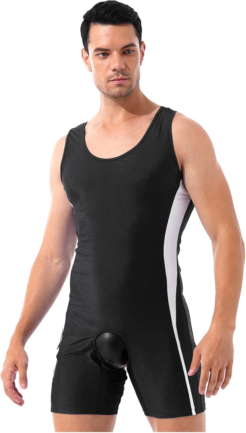 Agoky Men's Athletic Supporters Modal Wrestling Boxers Jumpsuit Basic Leotard Crotchless Underwear