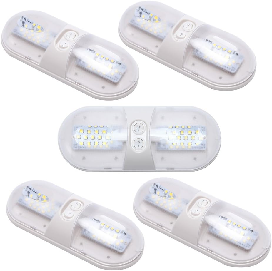 Mallofusa 5Pcs LED Dome Light with 2-way Switch Car Ceiling Camper Trailer Marine Lamp 2 Wedge Base 18-21 LUM 12V