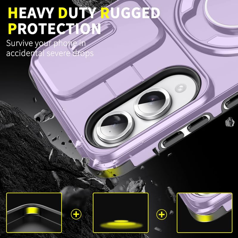 Image of LuxuryKase Shockproof Rugged Case for Samsung Galaxy S25 Edge | Slide Camera Cover | 360 Rotating Ring Kickstand | Military-Grade Protection - Lavender Purple