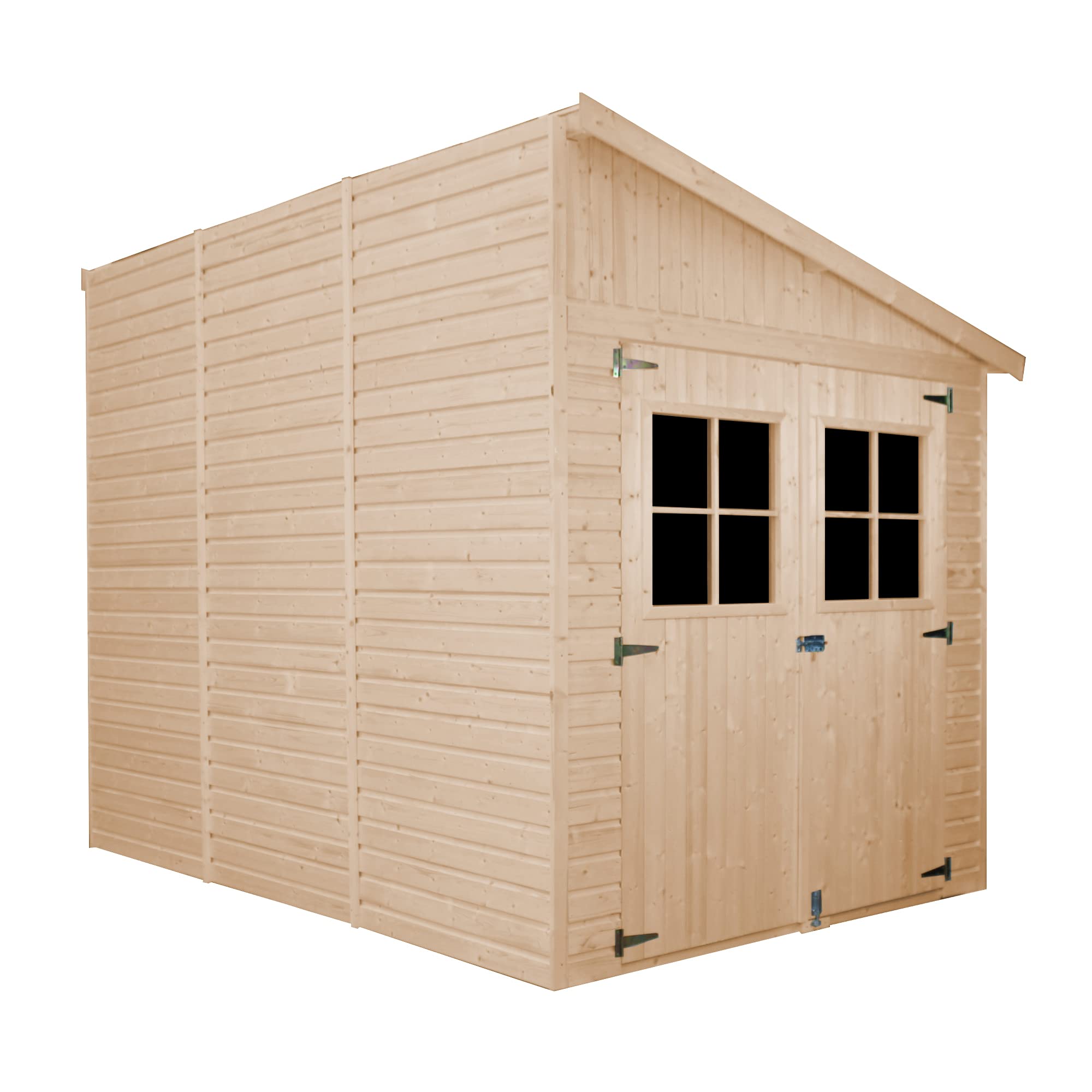 TIMBELA Drewniana szopa ogrodowa - H244x207x298 cm / 6,02 m2 Szopa z naturalnego drewna - Warsztat ogrodowy - Szopa na narzędzia rowerowe M339A+M339G