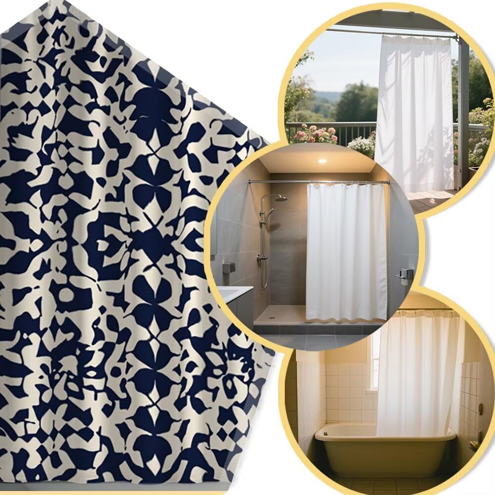 Rideau Douche 180x180 cm Rideau Blanc, Rideaux de Douche Bleu Motif, 3D Tissu Rideaux Anti Moisissure Polyester Imperméable avec 12 Crochets, Lavable Shower Curtain pour Baignoire Salle de Bain -wY244