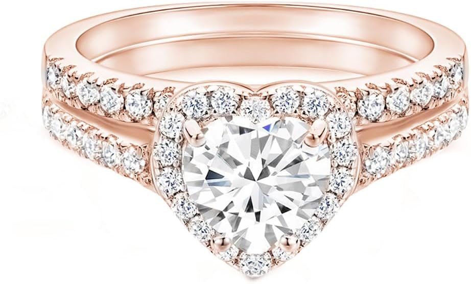 Bridal Sets Moissanite Engagement Rings for Women, 1.0 Carats Center Moissanite Wedding Ring Sets Personalized Moissanite Rings Platinum Plated Silver