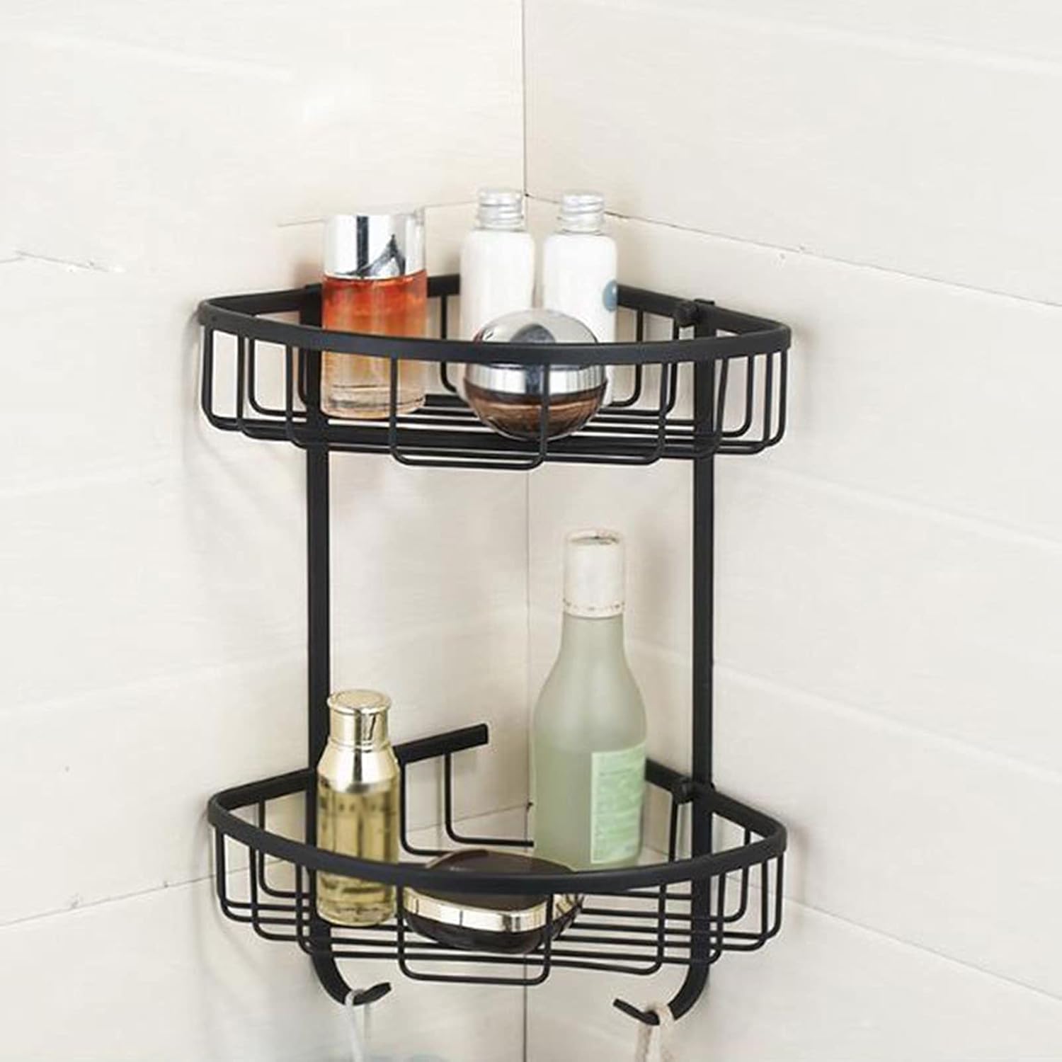 Xzeit Shower Shelves Corner Shower Caddy Adhesive No Drilling Shower Storage Shelf with Hooks Wall Mounted Bathroom Storage