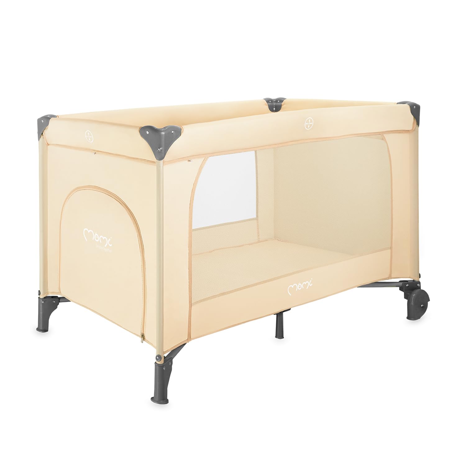 Momi BELOVE Plus 2 w 1, składane łóżeczko podróżne, 2 w 1, dla niemowląt do 9 kg i dzieci do 15 kg, z materacem, drążkiem z zabawkami, przewijakami i torbą transportową