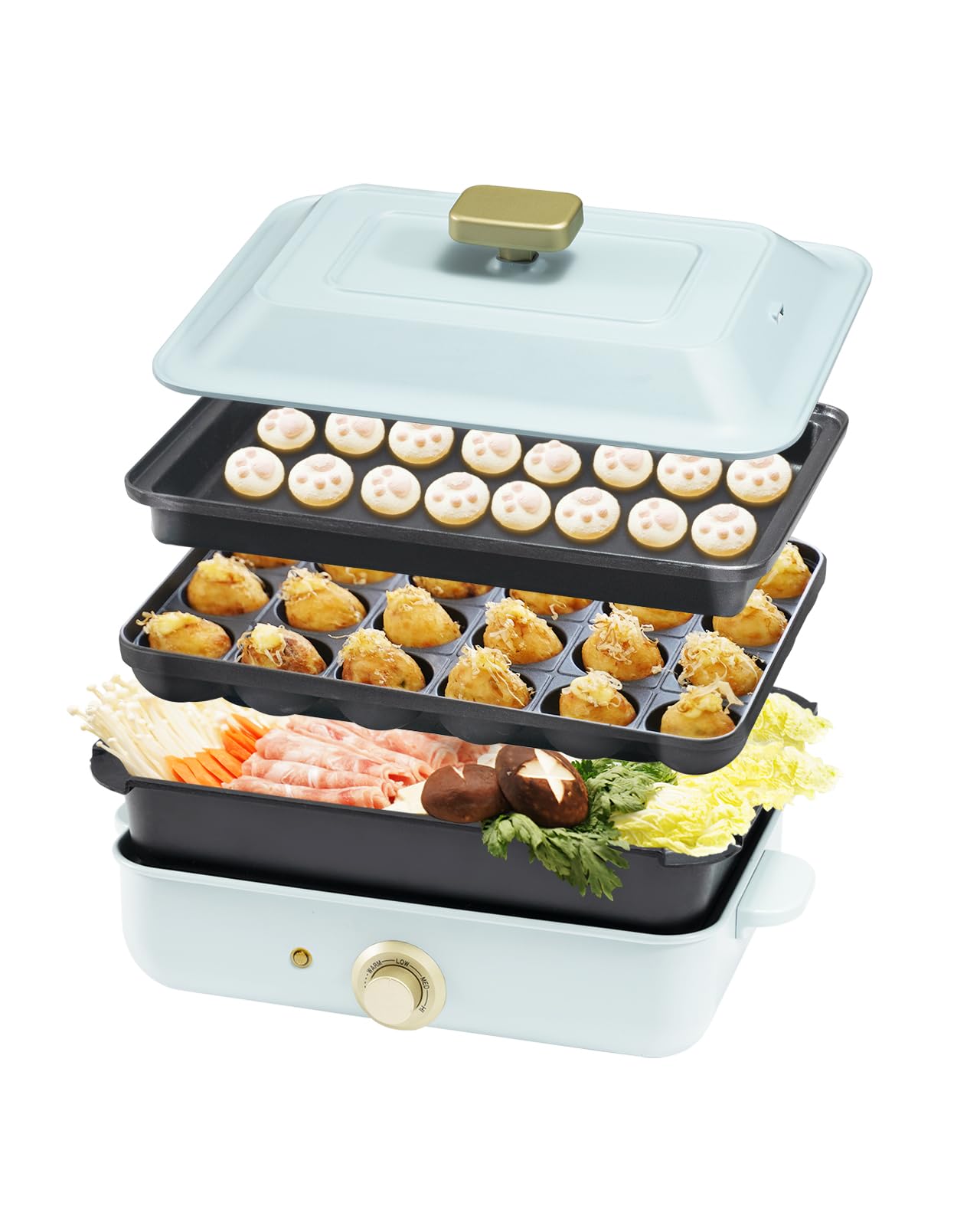 Amazon | SOLEMOOD ホットプレート 焼肉 たこ焼き 3枚のプレート