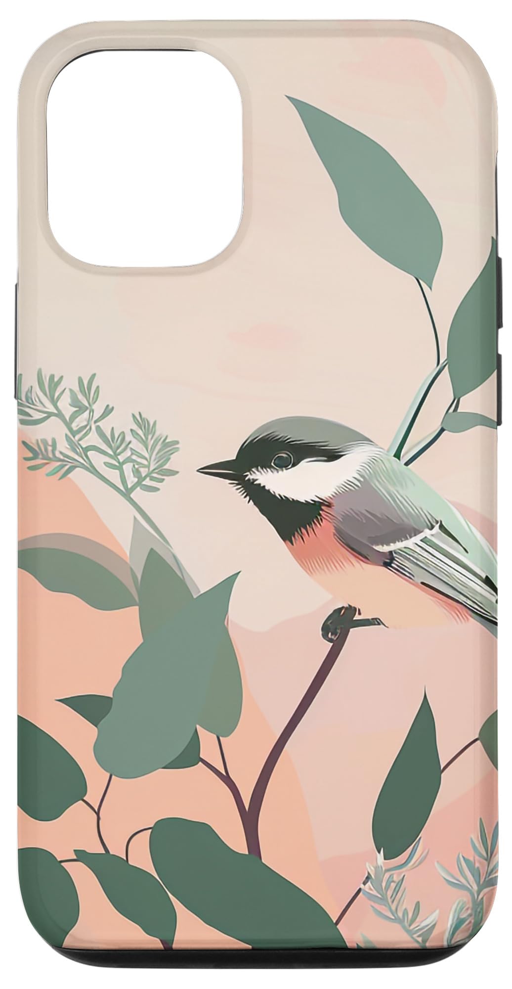 Bohemian Floral Bird Warm Pastel Black Capped Chickadee Case for iPhone 12/12 Pro