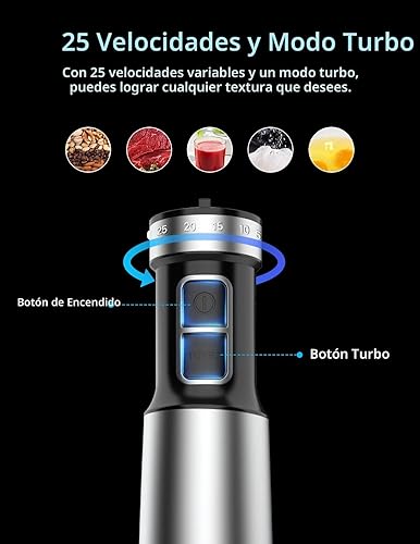 Miniatura 3 de Potente batidora de inmersión de 1000 W, batidora de mano con cable de 25 velocidades, resistente a los arañazos con motor sin escobillas de cobre