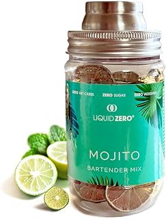Liquid Zero Cocktail Mixer (Mojito Flavor) - Zero Sugar Drink Mix with Natural Flavors – Sweetened with Allulose, No Stevia weirdness – 8 Servings – Reusable Shaker Jar Included - 100,000+ cocktails sold, including at Dallas pro football games, in bars, restaurants, pro stadiums - now you're the bartender