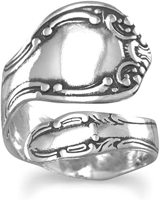 JewelryWeb 925 Sterling Silver Adjustable Spoon Ring for Women - Boho Vintage Statement Ring - Handmade Wrap Design - Oxidized Finish
