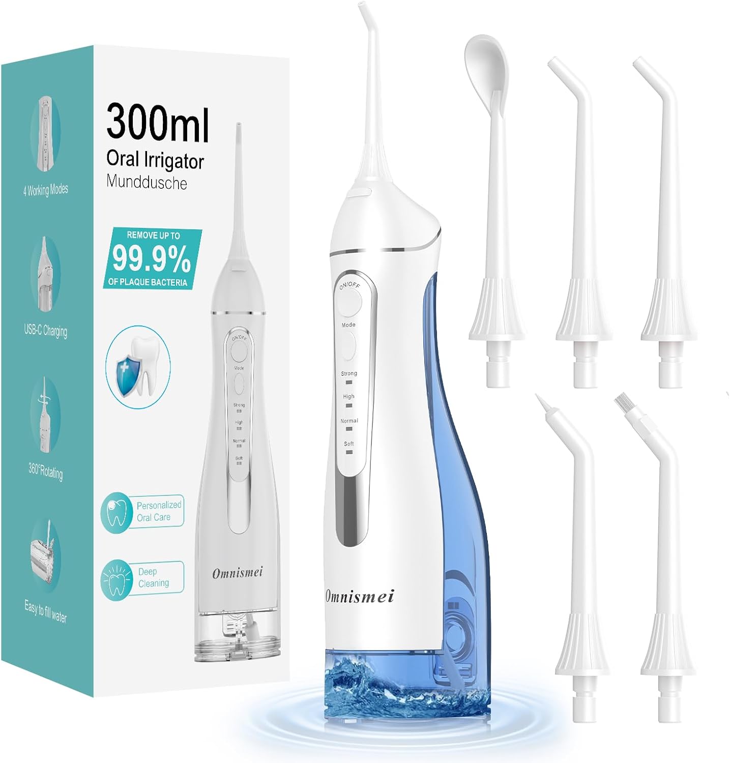 Water Dental Flossers for Teeth, 300ML Cordless Portable Electric Water Flosser, 4 Modes Oral Irrigator, Waterproof Rechargeable Water Floss for Deep Cleaning, Plaque Remover,Braces Home Travel Use