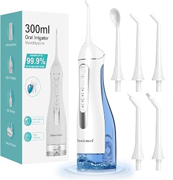 Water Dental Flossers for Teeth, 300ML Cordless Portable Electric Water Flosser, 4 Modes Oral Irrigator, Waterproof Rechargeable Water Floss for Deep Cleaning, Plaque Remover,Braces Home Travel Use