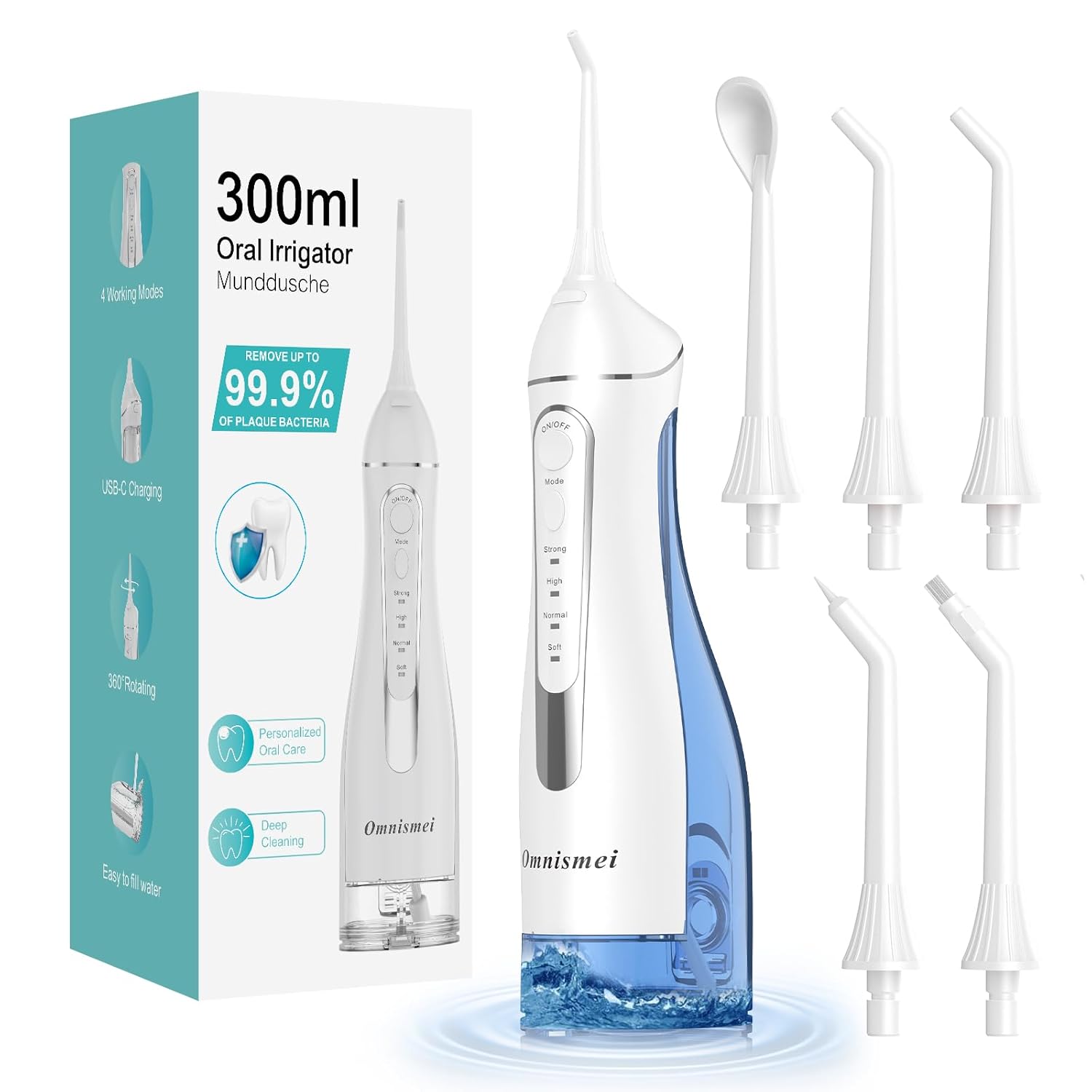 Water Dental Flossers for Teeth 300ML Cordless Portable Electric Water Flosser 4 Modes Oral Irrigator Waterproof Rechargeable Water
