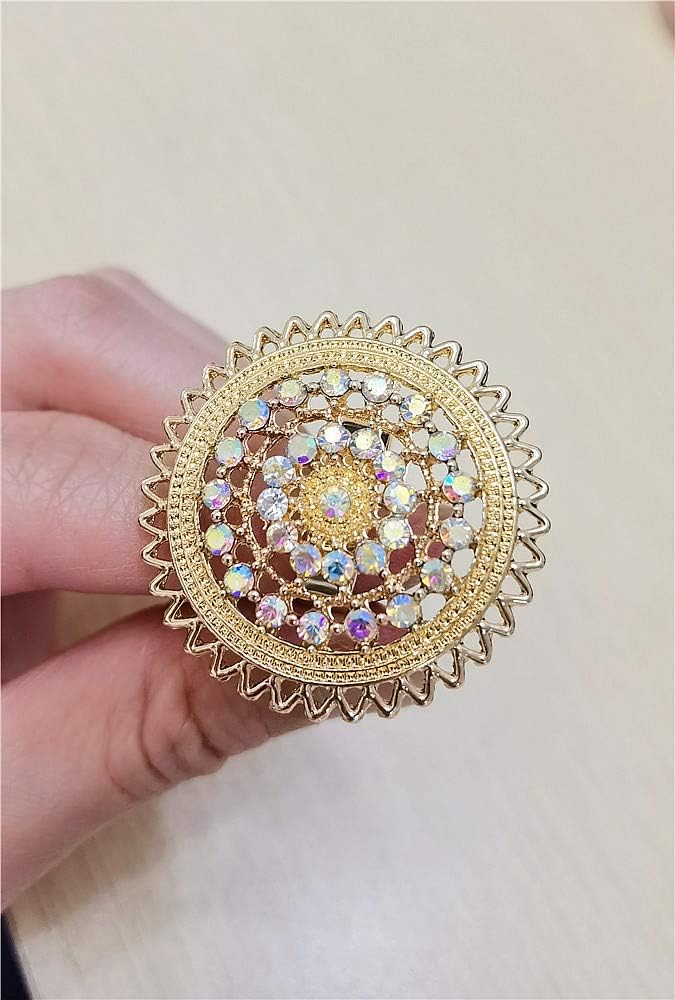 Dtja Vintage Big Round Statement Ring for Women Girls Boho Antique Mosaic Crystal CZ Expandable Open Wrap Finger Rings Adjustable Comfort Fit Indian Bollywood Style Exaggerated Jewelry