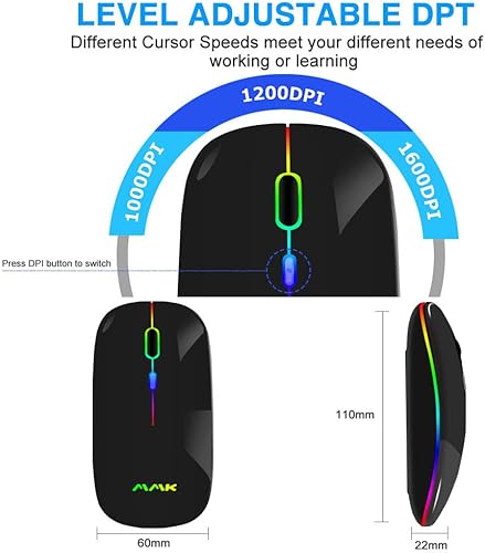 Miniatura 5 de Mouse con Bluetooth delgado de doble modo inalámbrico y recargable receptor Bluetooth 50  24 G mouse portátil de 1600 DPI para MacBook laptops