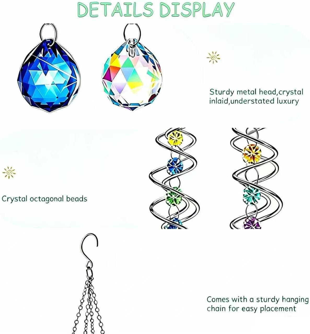 2-piece Set of Crystal Sun Catchers, Double Spiral Design, Suitable for Indoor Window Crystal Sun Catchers, Home Garden Party Decorations, Christmas Wedding Gifts
