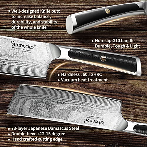 Sunnecko Nakiri Knife 7 Inch, Small Cleaver Knife With Damascus Steel Vg-10 Blade Professional Chef Knife, Kitchen Knife With G10 Inlaid Handle Chopping Knife Perfect For Home Cooking With Gift Box #TOP2